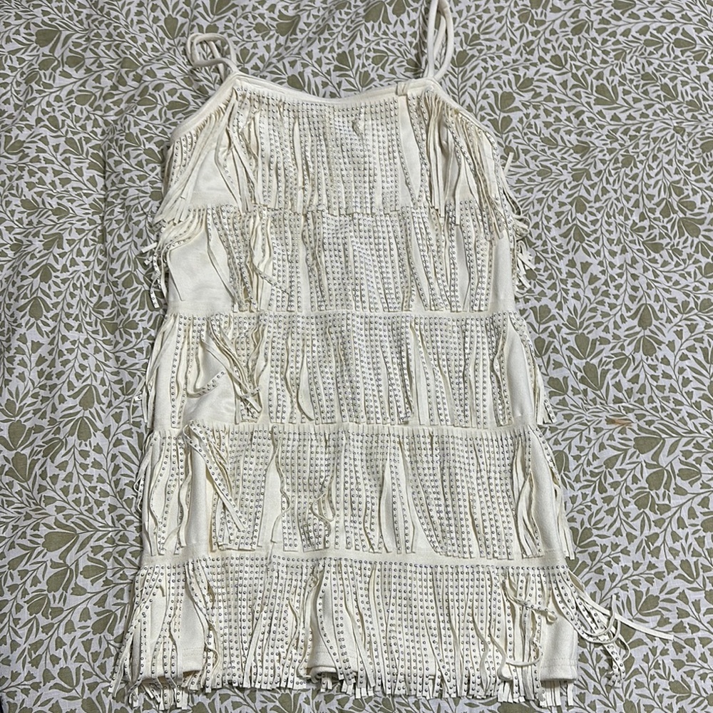 TCEC Cream Fringe Mini Dress